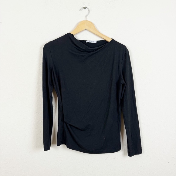 MM Lafleur Black Drape Neck Long Sleeve Blouse Size Medium - Picture 1 of 5